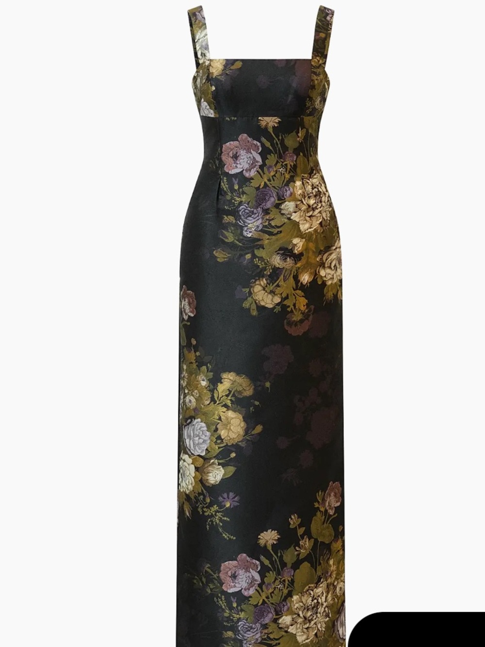 Kay Unger Floral Square-Neck Black Tie Maxi Dress
